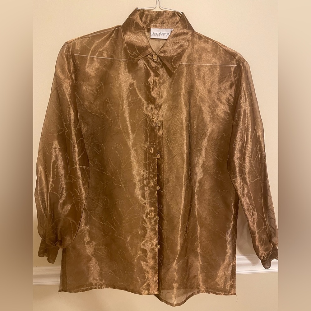 Liz Claiborne Sheer Oversized Organza Button Down Shirt